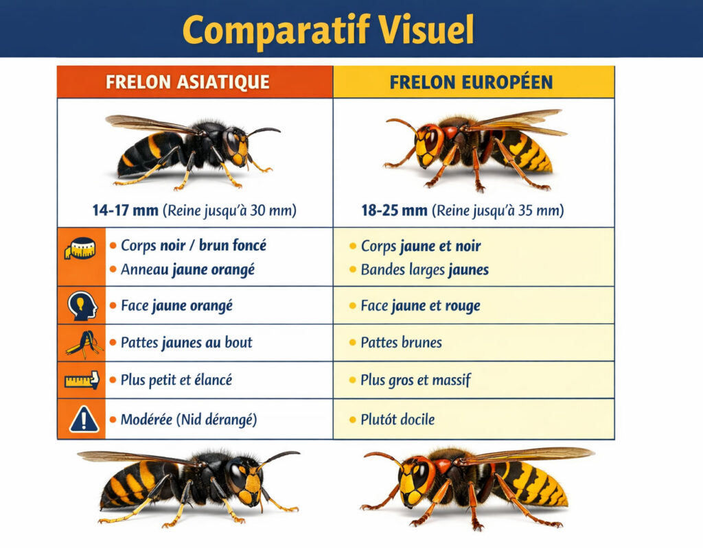 Comparatif entre frelon asiatique et frelon européen