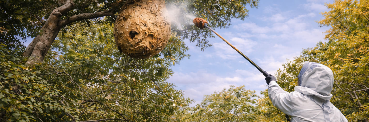 Traitement d'un nid de frelons asiatiques